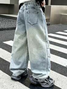Boys' Spring/Autumn 2026 New Style Straight Leg Cargo Pants, Handsome Long Trousers For Big Kids - Light Wash - View 7