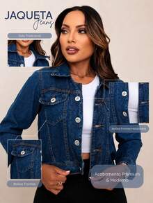 Women's Cropped Short Denim Jacket With Iron-On Button Hem - Mother's Day - Khaki - View 3