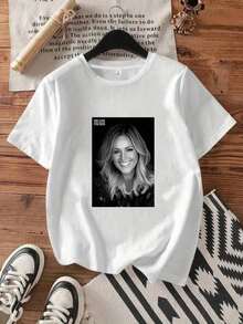 T-shirt da donna con ritratto di Helene Fischer (2026) – Testo in tedesco e posa iconica – T-shirt leggera, ampia, a maniche corte, girocollo, abbigliamento casual - Bianco - Visualizzare 1
