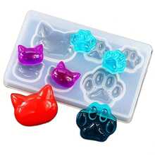 1pc DIY Silicone Mold, Suitable For Resin Crafts - Cat Paw And Bear Paw Prints, Heart And Star, Gemstone, Perfect For Making DIY Jewelry - White - View 9