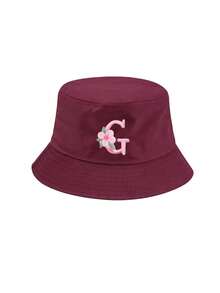 1pc Customized A-Z Letter Bucket Hat, Unisex, Foldable Portable Sun Protection Hat, Burgundy, Beach Travel Hat - Burgundy - View 11