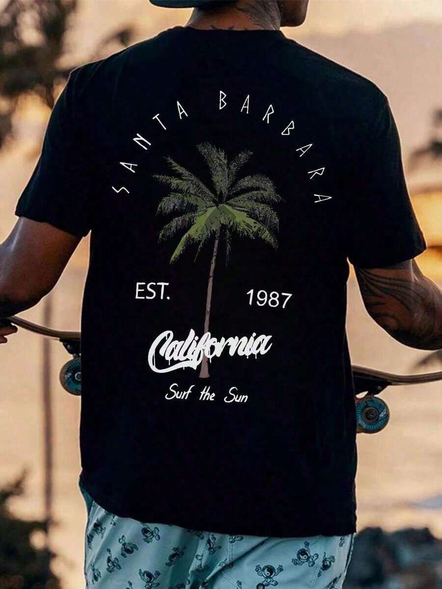 Y2K Oversized Cotton Tshirt For Men And Women Summer Short Sleeve Round Neck Coconut Print Tee Fashion Streetwear Unisex Casual Top - Black - View 1