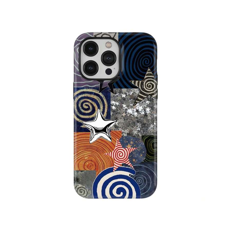 Retro Star Collage Art Phone Case Abstract Swirl Whimsical Design Compatible With IPhone 17 16 15 14 Pro Max Plus 13 12 11 - Multicolor - View 1