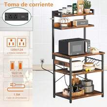 LOKOOY 5-Tier Storage Cabinet, Kitchen Shelf With Outlets And 5 Hooks, Microwave Rack, Multipurpose Cabinet For Kitchen, Living Room, Office, Cafe - White - View 4