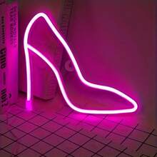 1pc Valentine's Day Gift, Pink High Heel Neon Light Sign, Light Up Your Romantic Night, USB Or Battery Powered, LED Commercial Sign, Suitable For Store, Shoe Shop, Room, Club, Party Decoration - White - View 9