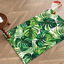 1pc Green Leaf Pattern Design Microfiber Bath Rug,Non-Slip And Soft Bathroom Mat,Doormat, Water Absorption Mat,Machine Washable,Low Pile,TPR Backing,Knit Fabric,ForBedroom,Kitchen,Entryway,Indoor Use,Accessories & Home Decor, Perfect New Home Gift. - Multicolor - View 7