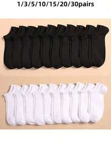 30/20/15/10/5/3/1 Pair - No-Show Socks, Black & White - All-Season Best-Selling Unisex No-Show Socks In Plus Sizes, Soft, Comfortable - Multicolor - View 1