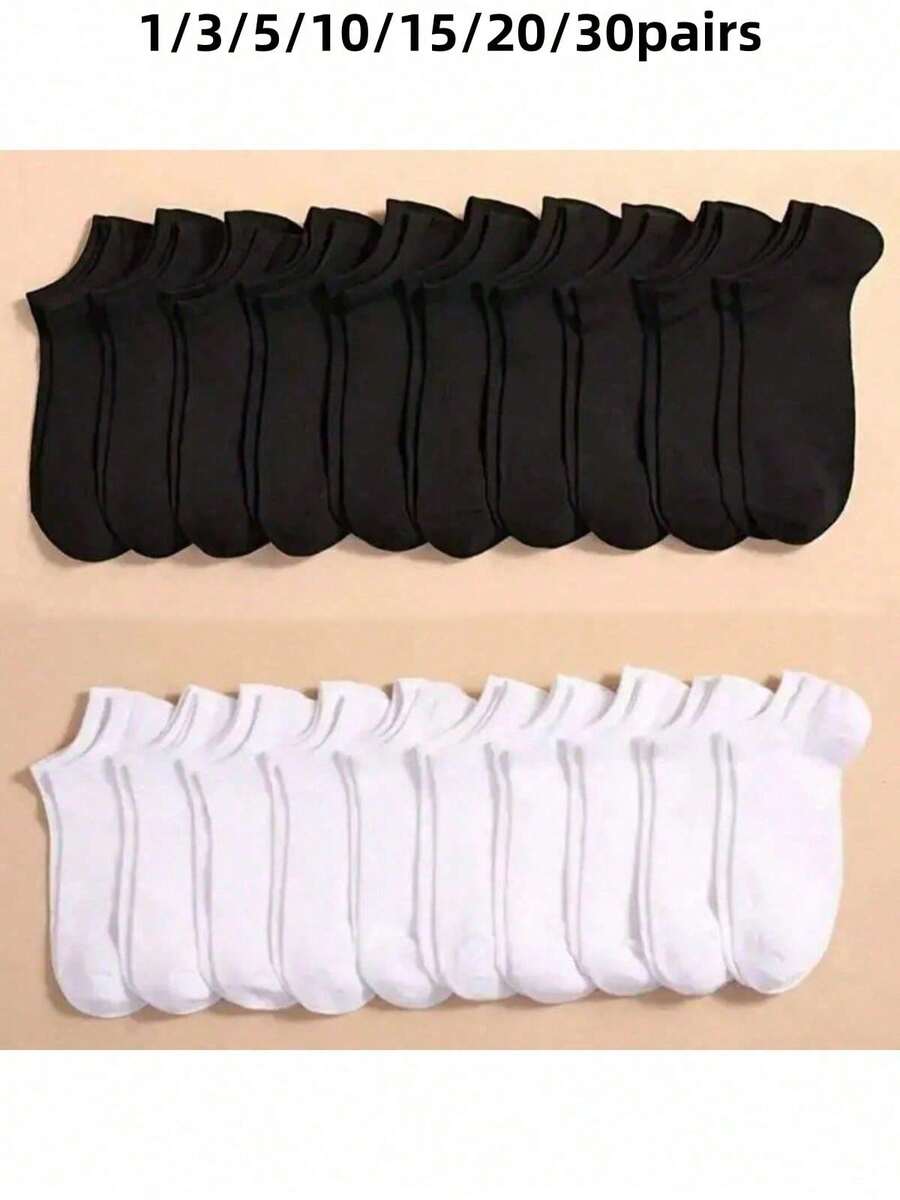 30/20/15/10/5/3/1 Pair - No-Show Socks, Black & White - All-Season Best-Selling Unisex No-Show Socks In Plus Sizes, Soft, Comfortable - Multicolor - View 1