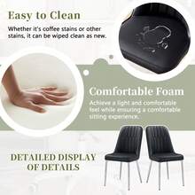 2 Piece Set Modern White Dining Chairs With White PU Leather Backrest And Black Metal Legs, - Black - View 8