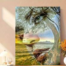 Pintura de Diamantes DIY 5D Redonda sin Marco [Retrato de Árbol Antiguo en Superficie de Lago Doble Exposición Arte Paisaje] Adecuado para Regalos de Vacaciones, Regalos de Cumpleaños, Regalos de Pascua, Regalos de Halloween, Regalos de Navidad, Regalos de Fiesta, Arte, Escenario de Lago Natural Cuadro de Sala de Estar Decoración de Pared del Hogar Decoración de Cuatro Estaciones Decoración de Habitación Manualidades, Decoración de Halloween - Sin marco - Ver 5