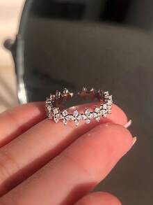 Set Cincin Terbuka Mewah 5 Buah dengan Batu Zirkonia Kubik Super Mengkilap yang Dapat Diatur, Cocok untuk Pemakaian Sehari-hari, Pesta, Hadiah Liburan, Pengantin Pernikahan - Perak - View 4