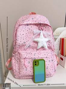 1 pieza Mochila con patrón de estrellas para niñas, mochila de nailon para adolescentes con cierre de cremallera, gran capacidad, sin colgante - A - Ver 3
