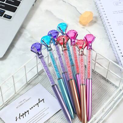 Rhinestone Quicksand Metal Ballpoint Pen, Large Diamond Top With Colorful Barrel, Smooth Rotating Retractable Tip, Luxury Signature Pen For Girls' Journaling, Office And Gift