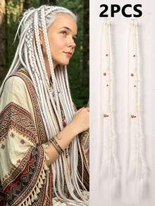 24 Inch Handmade Bohemian Style Clip-In Braided Hair Extensions, Bohemian Style Dreadlocks With Beads And Exquisite Accessories, Women's Braided Hair - Multicolor - View 13