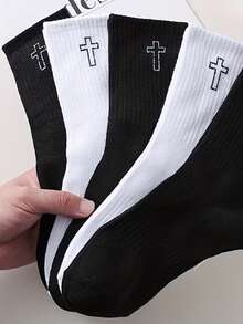 1/5 Pairs Men's Women's Knitted Mid-Calf Socks Black White Warm Socks Long Socks Casual Socks Sports Socks Fashionable Suitable For Autumn/Winter Daily Wear - Multicolor - View 9