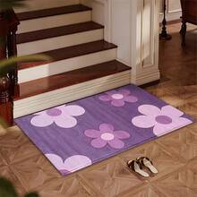 1pc Elegant Floral Pattern Microfiber Bath Rug,Non-Slip And Soft Bathroom Mat,Doormat,Water Absorption Mat,Machine Washable,Low Pile,TPR Backing,Knit Fabric,ForBedroom,Kitchen, Entryway,Indoor Use,Accessories & Home Decor,Perfect New Home Gift. - Purple - View 6