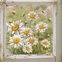 1pc Fresh Daisy & Bee Static Window Cling, Glue-Free Translucent Glass Door & Window Decorative Floral Static Sticker - Multicolor - View 3