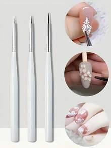 3pcs Ultra-Fine Nail Art Brushes Set - White Handle Professional Detail Painting Brushes For Line Drawing, Dotting, DIY Nail Art Design And Nail Care - Multicolor - View 4