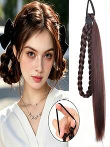 Women's Pre Braided Ponytail Hair Extensions, Handmade Synthetic Braids With Elastic Hair Tie, 2 Styles Single & Double Braided Pigtail Hairpieces For Daily Party Festival, Halloween - Multicolor - View 17