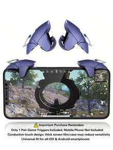 1 Pair Blue Shark Mobile Shooting Game Trigger ONLY, 4-Finger Linkage Auxiliary Game Buttons, Sensitive Conductive Clip-On Controller Fit All IOS & Android Smartphones, Phone Not Included, Clear Screen View Design - Blue - View 2