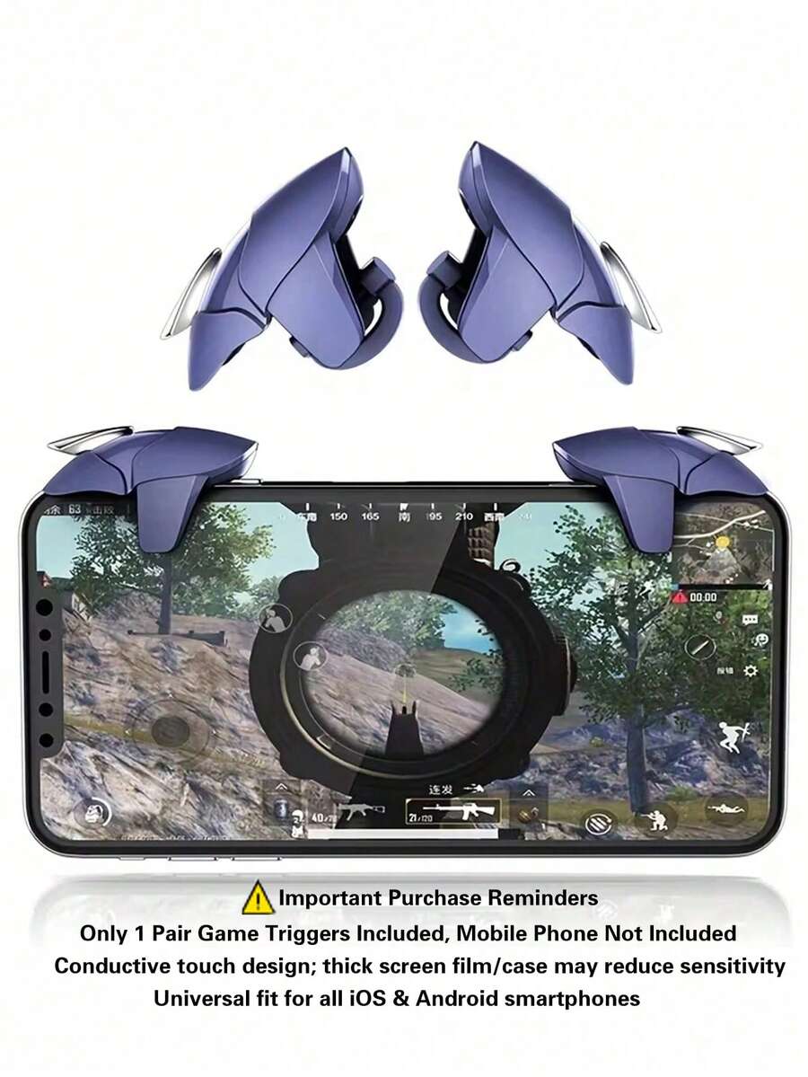 1 Pair Blue Shark Mobile Shooting Game Trigger ONLY, 4-Finger Linkage Auxiliary Game Buttons, Sensitive Conductive Clip-On Controller Fit All IOS & Android Smartphones, Phone Not Included, Clear Screen View Design