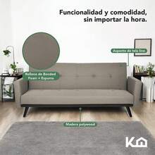 Kingshouse |   Sillón Sofá Cama Plegable - Sala Moderna Minimalista - Tapizado Poliéster - Estructura Madera - 3 Personas - Departamento o Casa - Color Gris - Beige - Ver 7