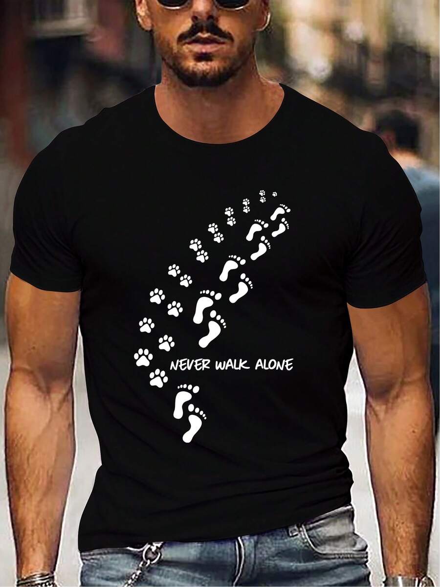 NEVER WALK ALONE Print Tee Shirt, Tees for Men, Casual Short Sleeve T-shirt for Summer - Schwarz - Übersicht 1