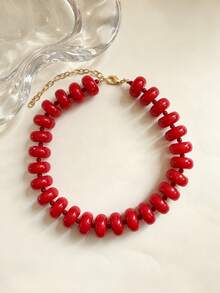 1pc Bohemian Style Red Acrylic Beaded Necklace, Multiple Colors Available, Suitable For Women's Summer Daily Wear Or Vacation - Multicolor - View 5