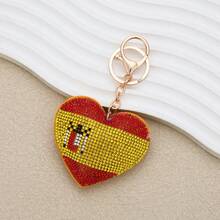 Rhinestone Inlaid National Flag Heart-Shaped Keychain, Heart-Shaped Rhinestone Bag Pendant, Suitable For Car Decoration, Men's Gift, Birthday Gift, Women's Gift, Graduation Gift, Creative Gift - Multicolor - View 8