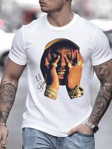Urban Portrait With Gold Jewelry And Rapper Attitude Symbolizing Success And Extreme Luxury On This Modern Men's T-Shirt For Everyday Wear - 白色 - 查看 1