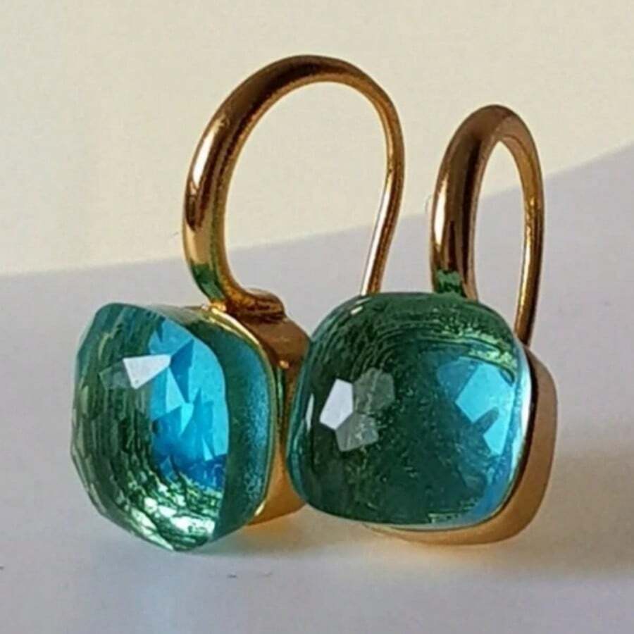 Vintage Square Glass Bead Earrings, Elegant Gift For Women's Party And Banquet - Gold - View 1