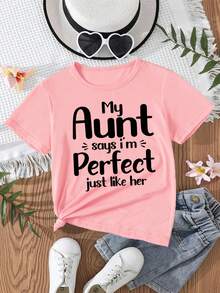 Girl's T-Shirt With Letter Print, Creative, Novel And Fashionable. - Hijau Tentara - View 2
