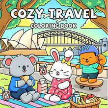 GDTME Cozy Travel Coloring Book, Cute Cartoon Animal Travel Scenes, Including Koala, Rabbit And Squirrel Picnic And City Landmark Illustrations, Suitable For Hand Coloring, Aesthetic Photo Props, Daily Stress Relief And Leisure Time - Coloring Book - View 2