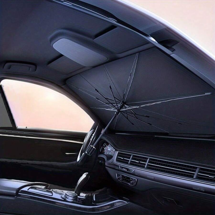 Car Windshield Sunshade, Foldable Car Umbrella For, Uv-Resistant Front Window (Heat Protection) Windshield Cover Clip - A - View 1