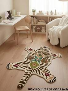 1pc Floral Tiger Shaped Rug, Plush Tiger Shaped Area Rug - Soft, Super Absorbent, Suitable For Bedroom, Living Room Or Bathroom, Machine Washable, Bathroom Rug, Decorative Rug, Bedroom Decor, Small Rug, Rug, Home Decor, Living Room Rug, Living Room Small Rug, Bedroom Rug, Living Room Home Decor - Multicolor - View 4