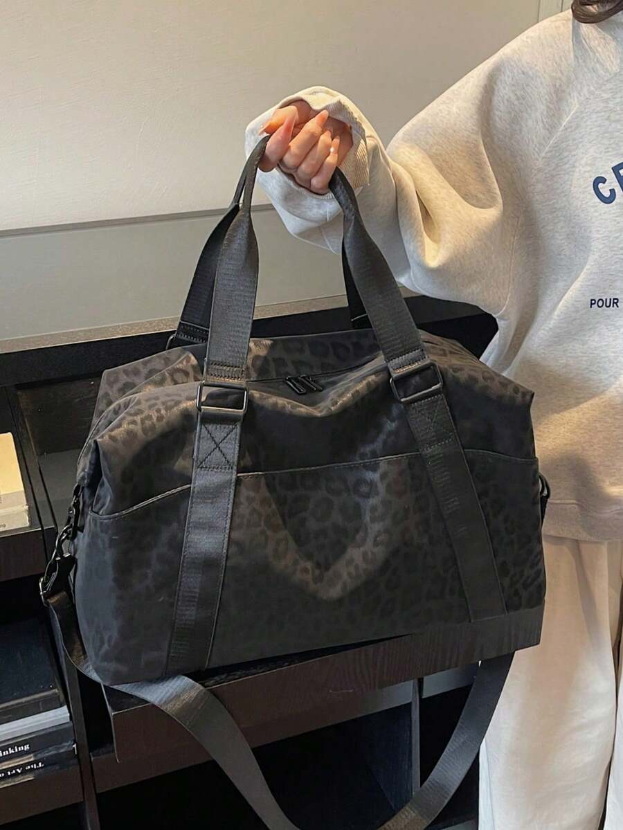 New Fashion Travel Bag, Single Color Minimalist Niche Design With Sequins, Elegant, Popular And Cool, Suitable For Short Trips, Fitness, With Separate Shoe Compartment. - 黑色 - 查看 1