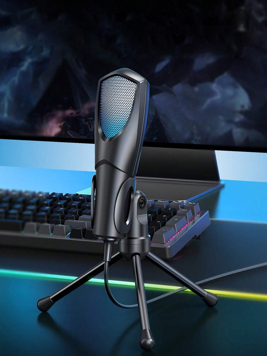 Yanmai Mikrofon Gaming Berkabel Kondensor RGB USB dengan Peredam Kebisingan, Cocok untuk Podcast, Studio Rekaman, Live Streaming, Laptop, Komputer Desktop - View 1
