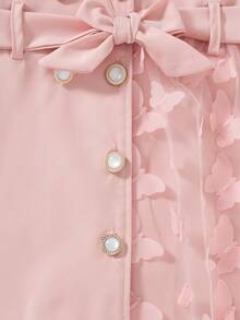 Jaket Kasual Lengan Panjang Anak Perempuan dengan Kerah dan Sabuk, Sisi Kiri Dihiasi dengan Motif Jala Kupu-kupu, Elegan dan Modis untuk Musim Gugur/Musim Dingin - Berwarna merah muda - View 6