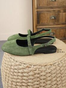 XBYASDF Scarpe basse da donna con punta quadrata, mocassini  verde senza tallone con cinturino singolo e fibbia, eleganti e comode - Verde militare - Visualizzare 7