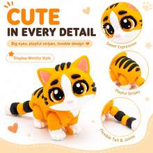 Round-Eyed Cute Striped Little Tiger 3D Printed Sculpture, Segmented Limbs And Long Movable Tail, Realistic Tiger Enthusiast Creative Collectible Gift, Children's Day/Birthday/Christmas Gift - Multicolor - View 6