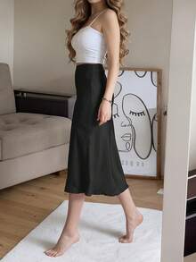 New Women's Multi-Button Satin Skirt, Ideal For Spring And Autumn - Black - View 4