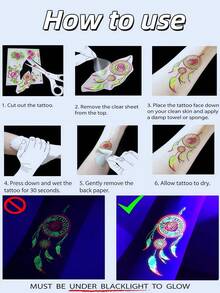 3 Sheets Glow In The Dark Temporary Face Tattoos, Black Light Neon Glow Waterproof Y2K Tattoos Makeup Stickers, For Halloween Neon Party Cosplay Festival Rave Accessories - Multicolor - View 8