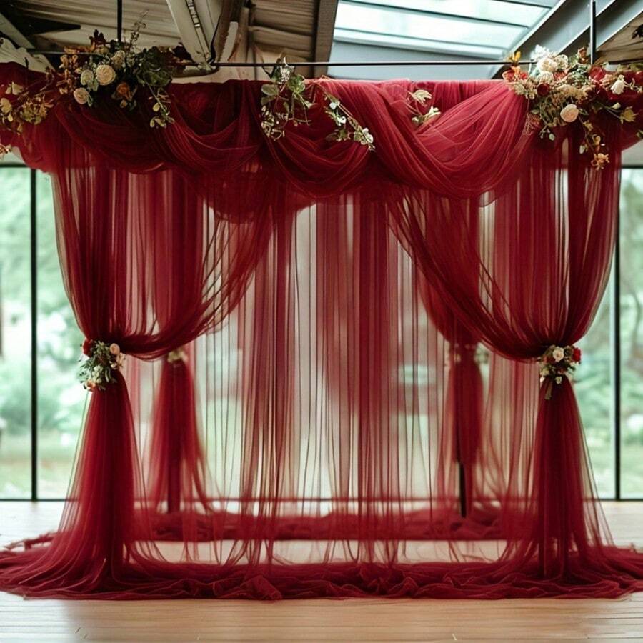 1pc 3/10/20/30/40/50m Party Ceiling Wedding Arch Reception Area Decoration Semi-Transparent Arch Drape Fabric, Christmas