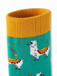 1 Pair Men's Alpaca Mid-Calf Socks, Cute Cartoon Llama Pattern, Autumn Winter Warm Daily Casual Socks, Ideal Gift For Llama & Animal Lovers - Multicolor - View 6