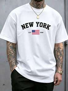 Camiseta casual para hombre con estampado de la bandera estadounidense y letras, para el verano. - estilo2 - Ver 1