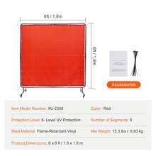 VEVOR Cortina de Soldadura con Marco, 1,8x1,8 m Pantalla de Protección de Soldadura de Vinilo Ignífugo con 4 Ruedas Giratorias 2 Bloqueables, Cortina Móvil Profesional para Taller, Industria, Rojo - 1,8 x 1,8 m - Ver 7