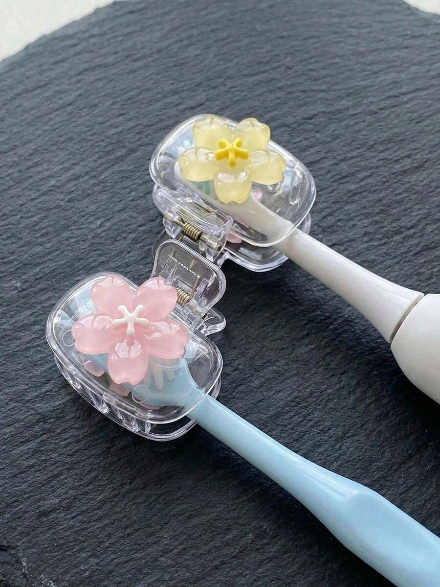 2pcs Sakura Pattern Portable Toothbrush Cover, Cute Sakura Design, Transparent White Travel Toothbrush Storage Box; Fresh And Adorable Style, Spring Elements; Portable Toothbrush Head Protector, Toothbrush Storage Clip, Toothbrush Protective Cover, Toothbrush Head Protection, Portable And Easy To Carry Design, Travel Dust-Proof Toothbrush Cap, Ideal Gift For Couples, Friends, Family, Teachers And Travel Enthusiasts, Essential For Home And Dorm.