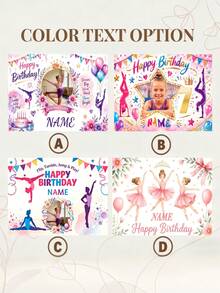 Customizable Name Photo Age Gymnastics Girl & Ballerina Theme Happy Birthday Watercolor Gymnastics Pose Silhouette, Triangle Bunting, Balloons, Floral Cake Elements, Encouraging Slogan Matching Gymnastics Dream Theme, Suitable For Gymnastics & Ballet Girl Birthday Party, Training Team Celebration, Sports Theme Photo Backdrop Vinyl Banner - Multicolor - View 8
