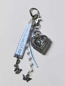 1Pc Vintage Heart-Shaped Pendant Key Chain/Can Be Matched With Car Key Accessories/Bag Accessories Key Chain/Birthday Gift For Friends And Mothers - Multicolor - View 5