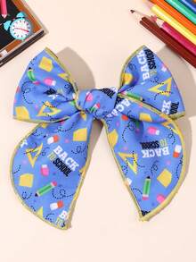 1pc Back To School Blue Hair Bow Clip,Stationery Pattern Hair Clip,Casual Fabric Hair Pin,Opening Ceremony/First Day Of School Hair Accessory,Teenager - Multicolor - View 1